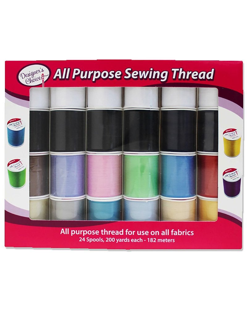 Allary 4857-GB Designers Choice All Purpose Polyester Sewing Thread Spools 200 Yards Each - Multicolored in Box - Multipack Bundles (Set of 24 Spools)